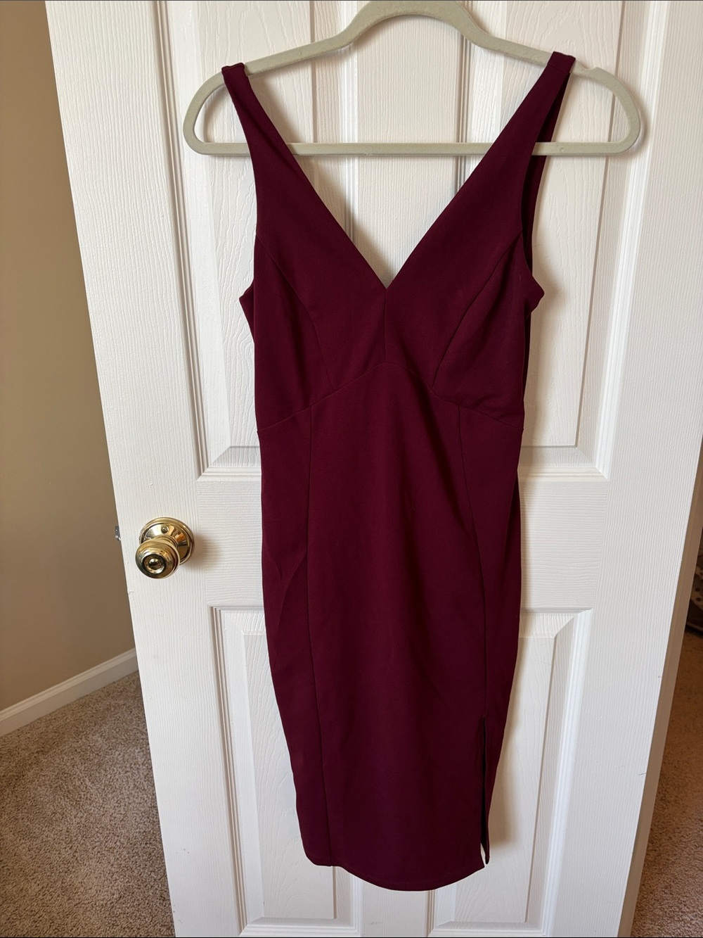 Lulu's Wine Sleeveless V-Neck Midi Sheath Dress